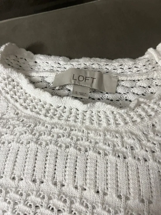 LOFT White Openwork Scoopneck Knit Sweater - Picture 2 of 11